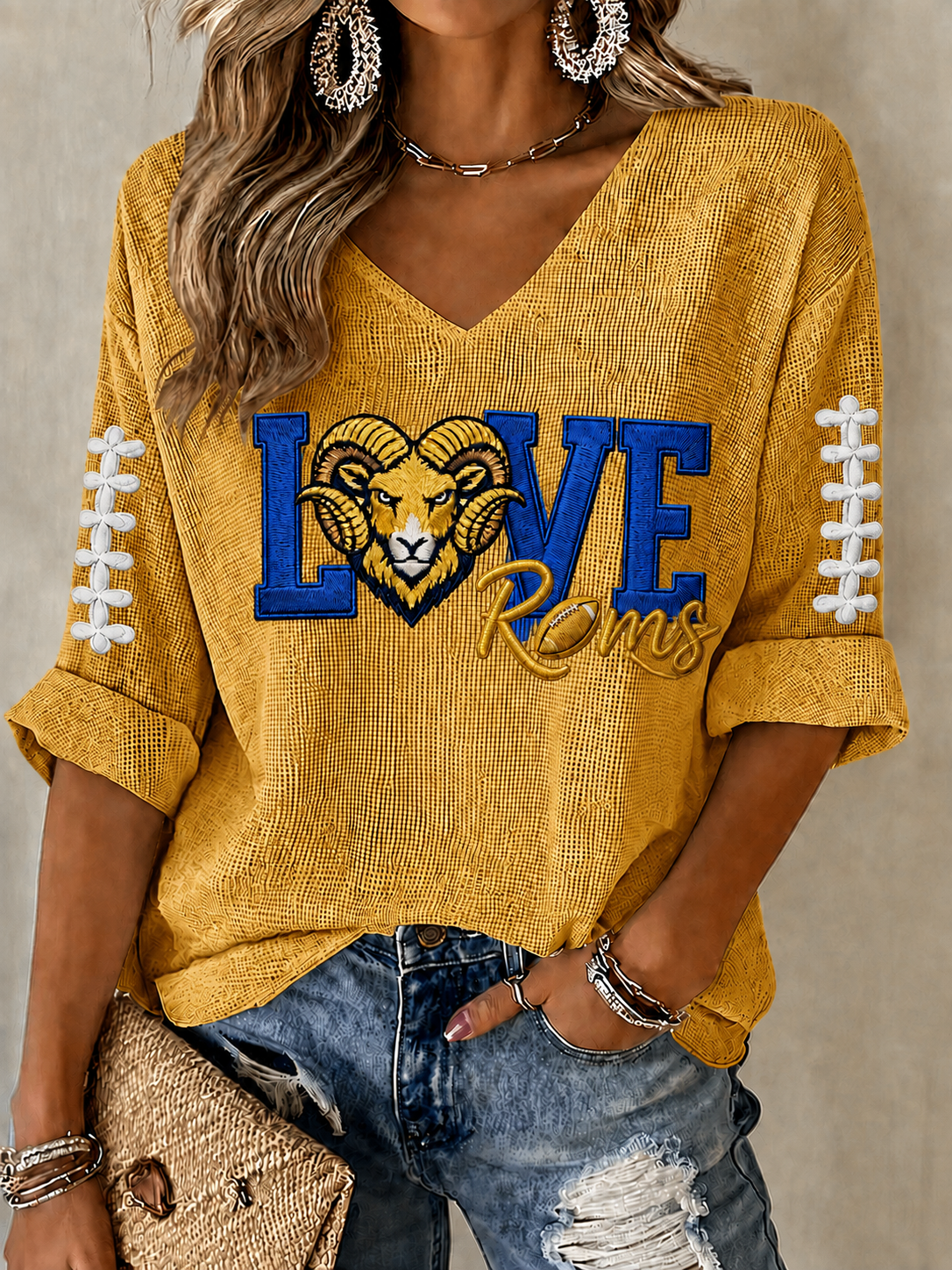 Women'S Football Print Waffle Top