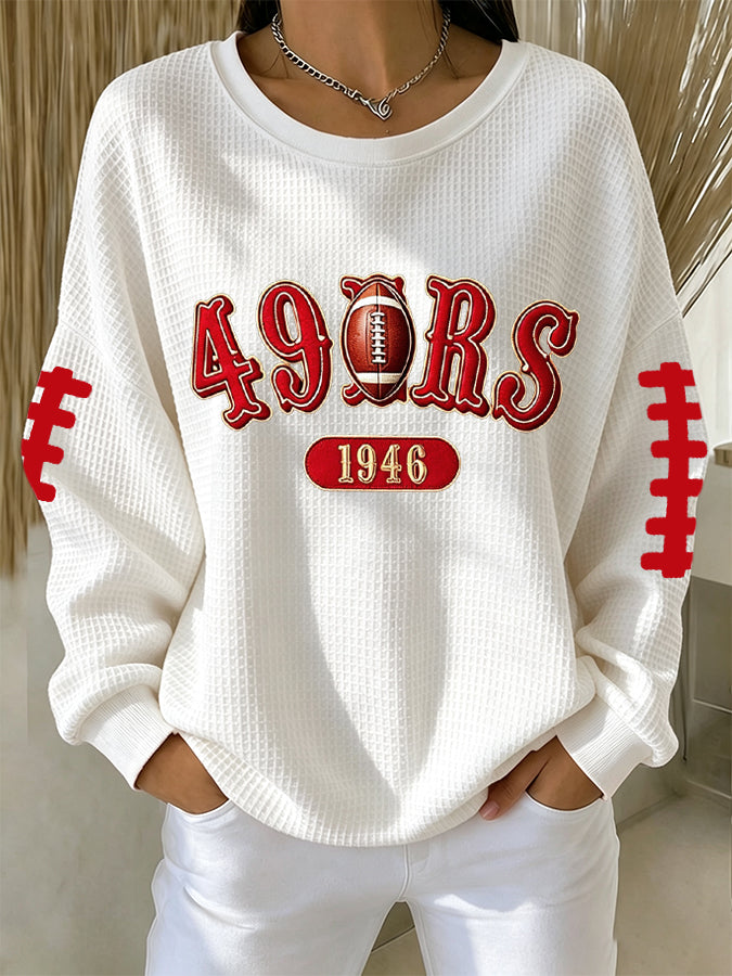Women'S Football Printed Casual Waffle Sports Shirt