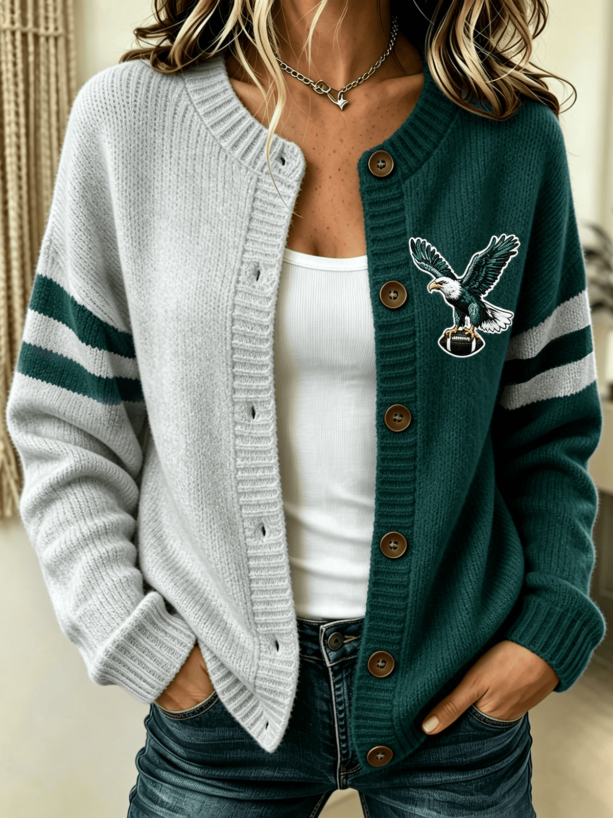 Women'S Football Sports Casual Knitted Cardigan Top