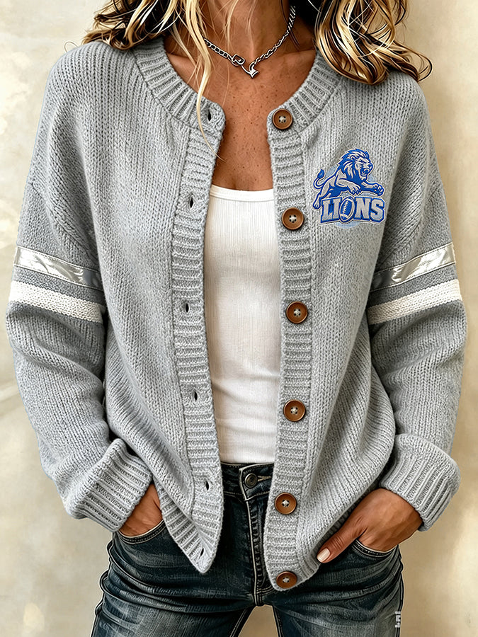 Women'S Football Printed Knitted Cardigan