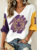 Women's College Rugby Printed Waffle V-Neck Top