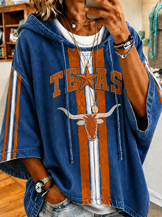 Women'S Retro Rugby Printed Hoodie