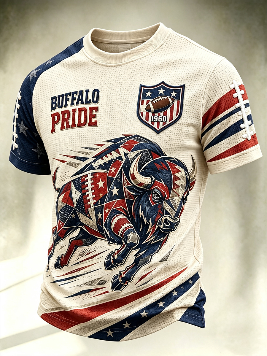Men'S Football Printed Round Neck T-Shirt