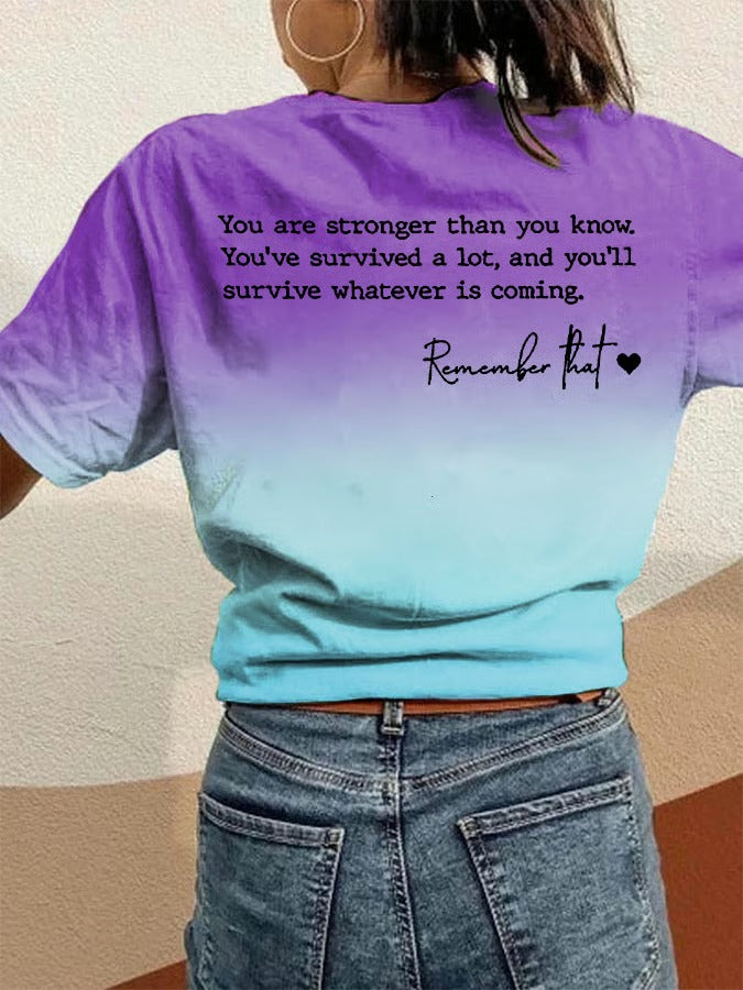 Ladies' Casual 'You'Re Stronger Than You Think' Personalized Printed Round Neck T-Shirt