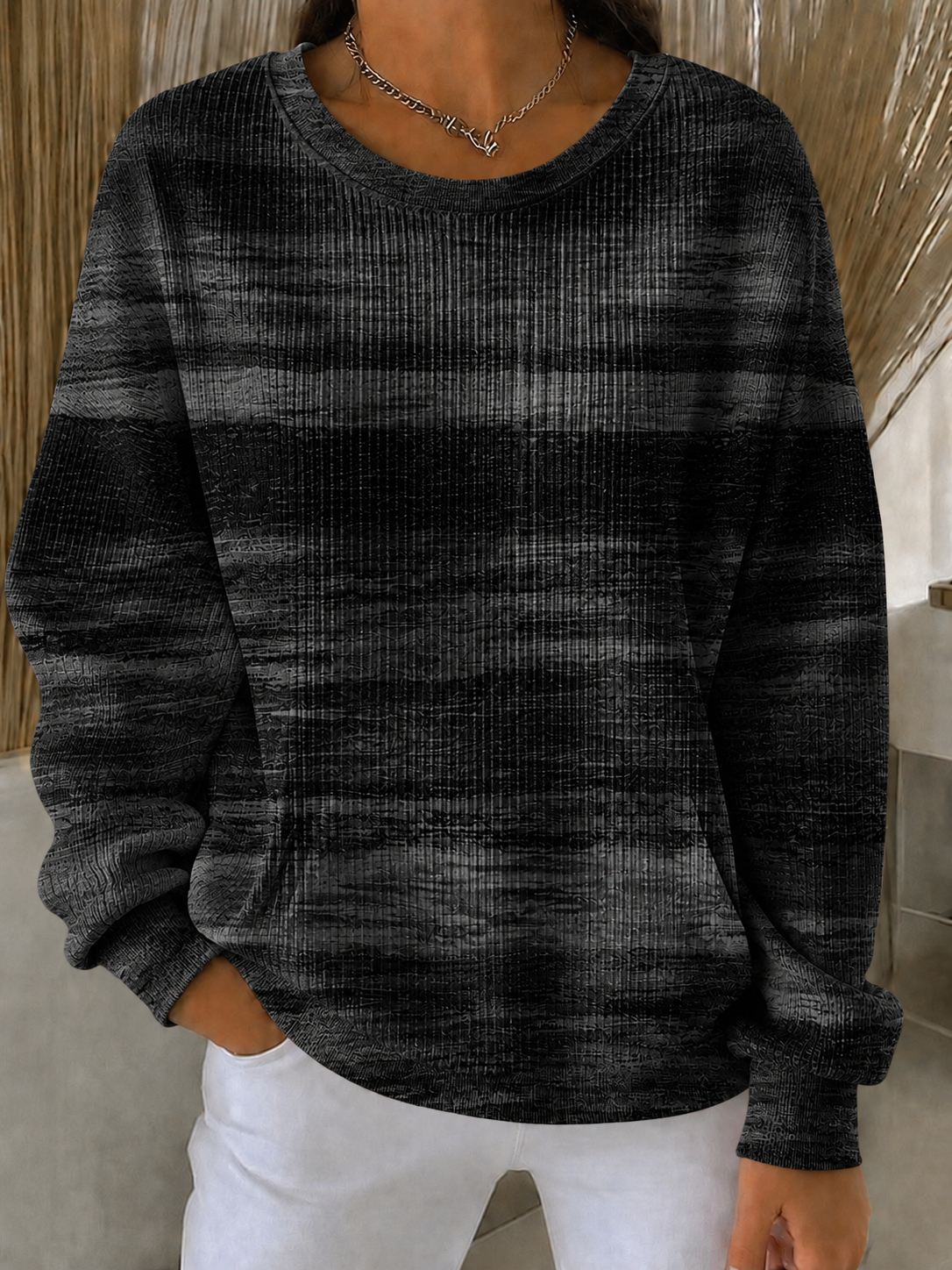 Women'S Breast Cancer Promotional Print Casual Waffle Sweatshirt