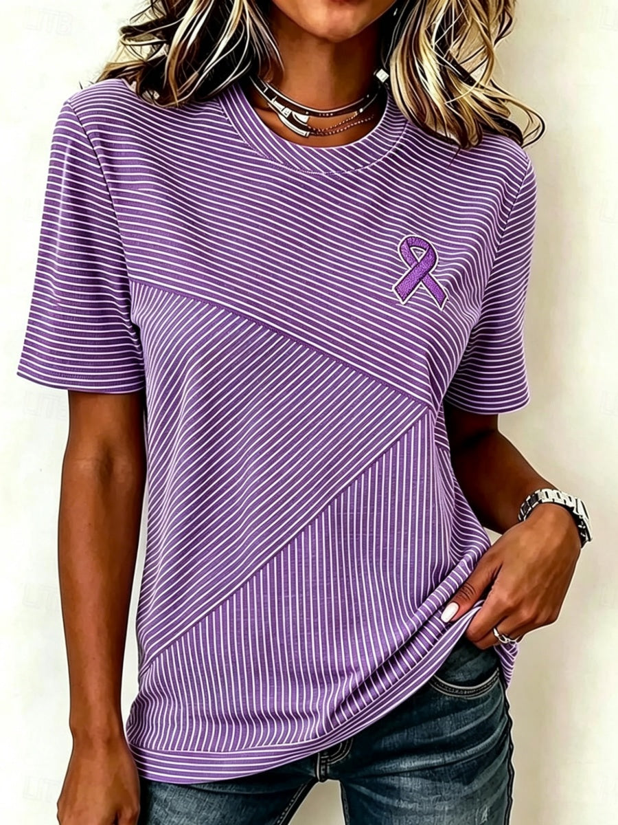 Disease Awareness Ribbon Stripe Print Women's Casual T-Shirt