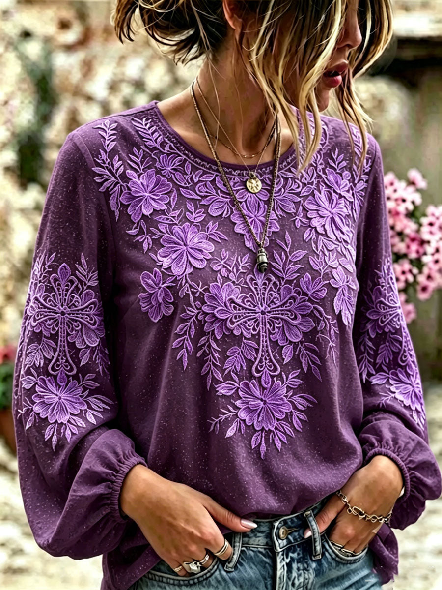 Women'S Floral Faith Printed Casual Cotton And Linen Faith Top