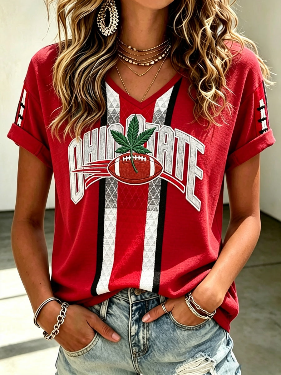 Women's Football Pattern V-Neck T-Shirt