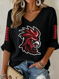 Women'S Rugby Patterned Waffle V-Neck Top