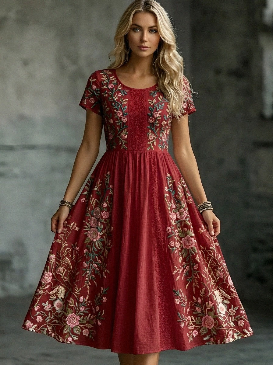 Women's Breast Cancer Awareness Floral Rose Printed Dress