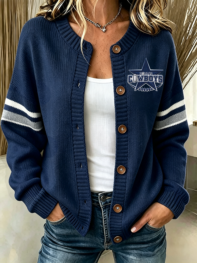Women'S Casual Football Plant Knitted Cardigan Top