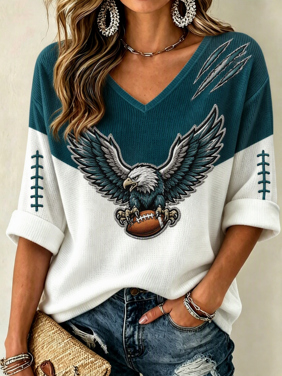 Women's Football Printed V-Neck T-Shirt