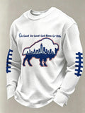 Men'S Buffalo Print Football Fans Gameday Casual Waffle Long Sleeve T-Shirt