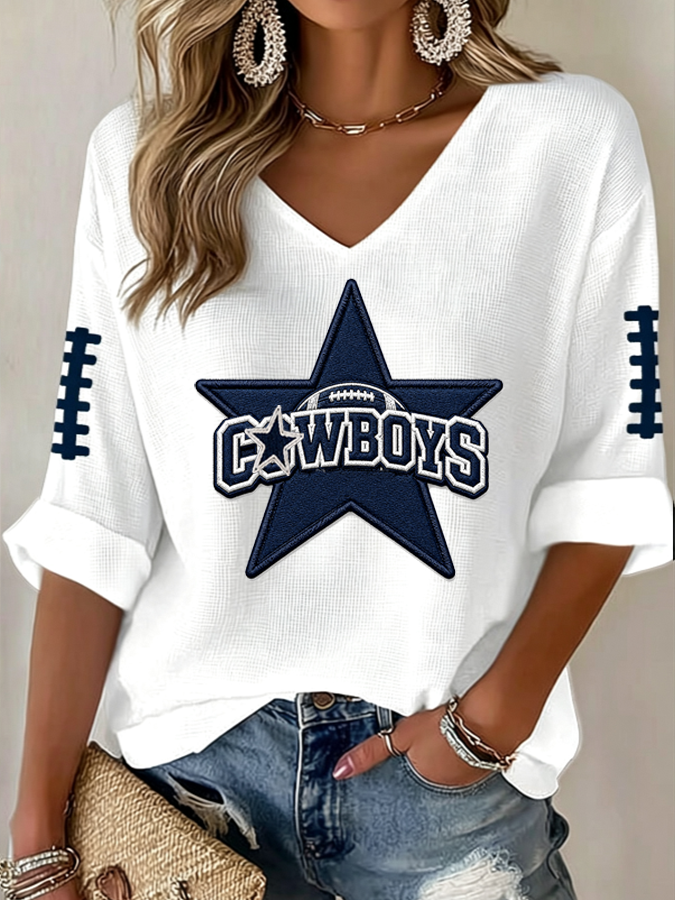 Women'S Football Print Waffle  Top
