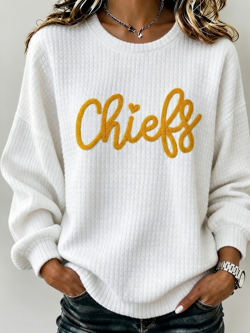 Women's Football Print Crew Neck Check Sweatshirt