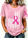 Pink Series Disease Health Awareness Public Welfare Printed Round Neck T-Shirt