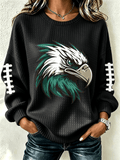 Women'S Casual Football Printed Round Neck Pullover