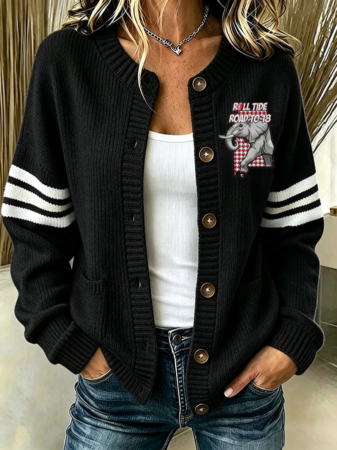 Women'S Football Printed Knitted Cardigan