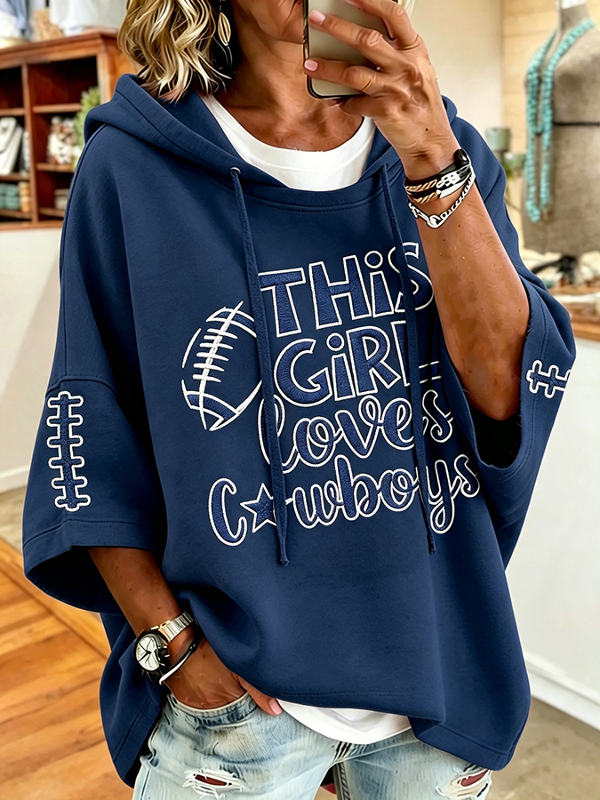 Women'S Retro Rugby Printed Hoodie