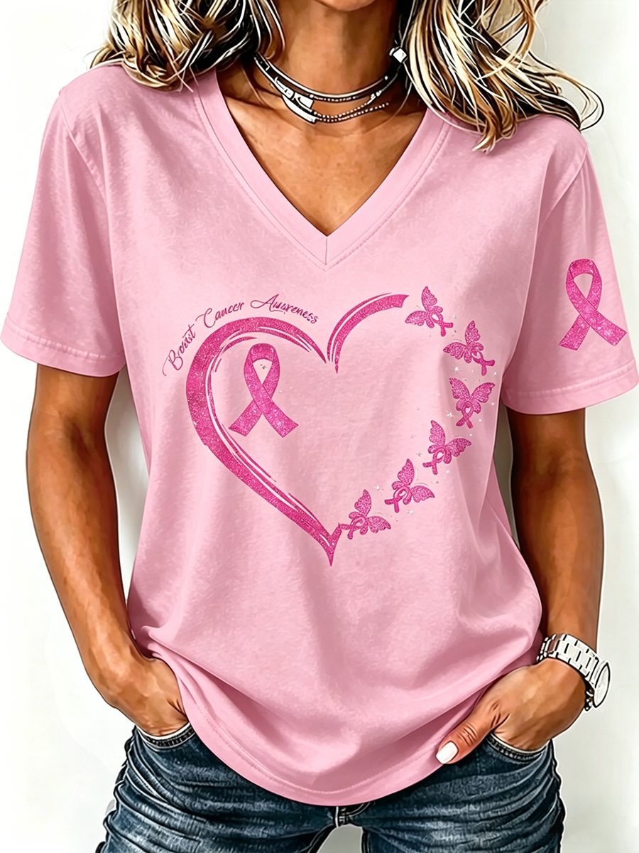 Pink Series Breast Cancer Public Welfare Slogan Printed Women'S Top