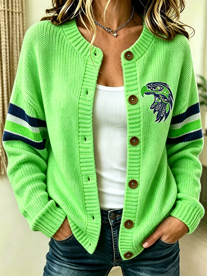 Women'S Casual Football Plant Knitted Cardigan Top