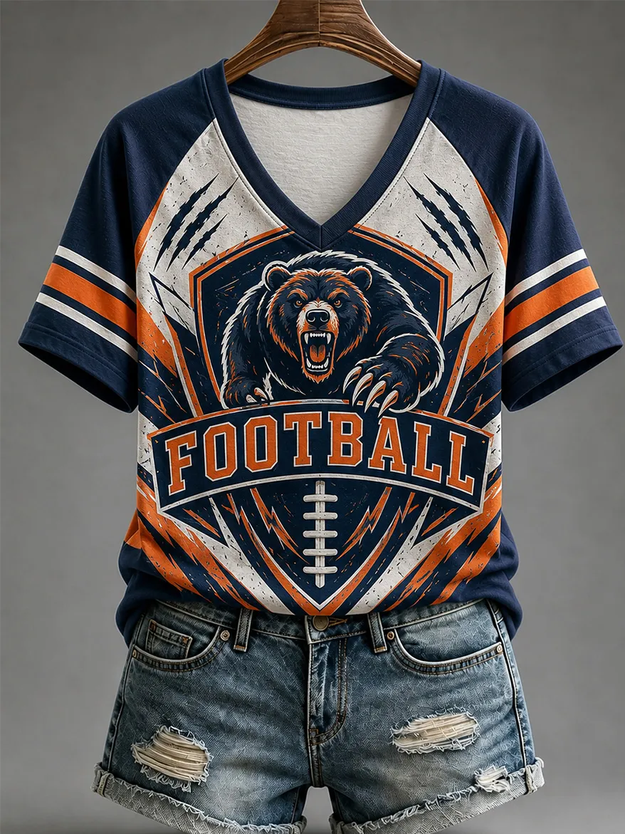 Women'S Football Fan Casual Printed Short Sleeved Shirt