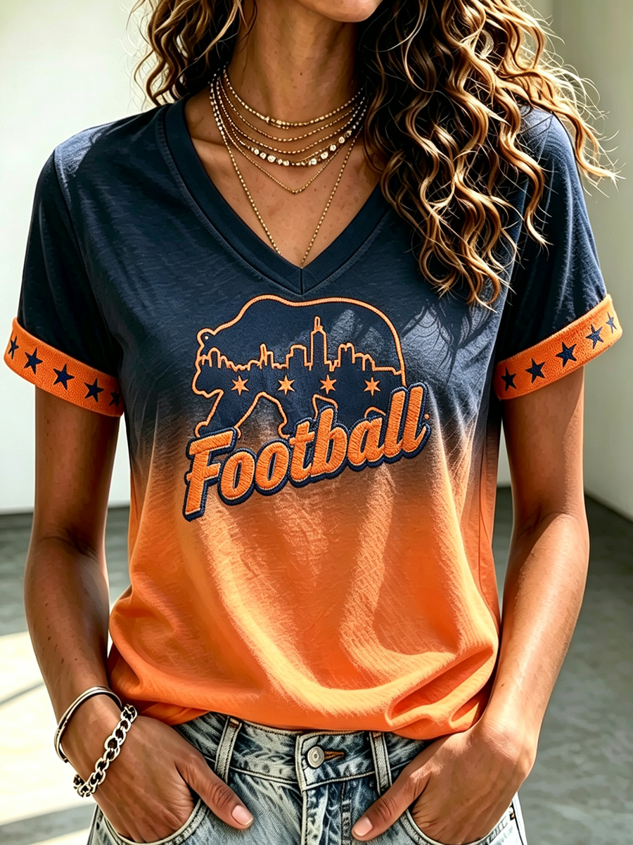 Women'S Football Printed Short Sleeved T-Shirt