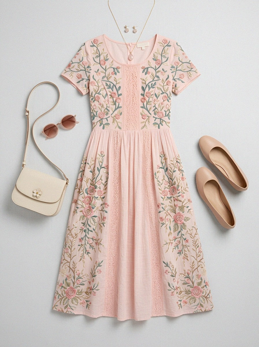 Women's Breast Cancer Awareness Floral Rose Printed Dress