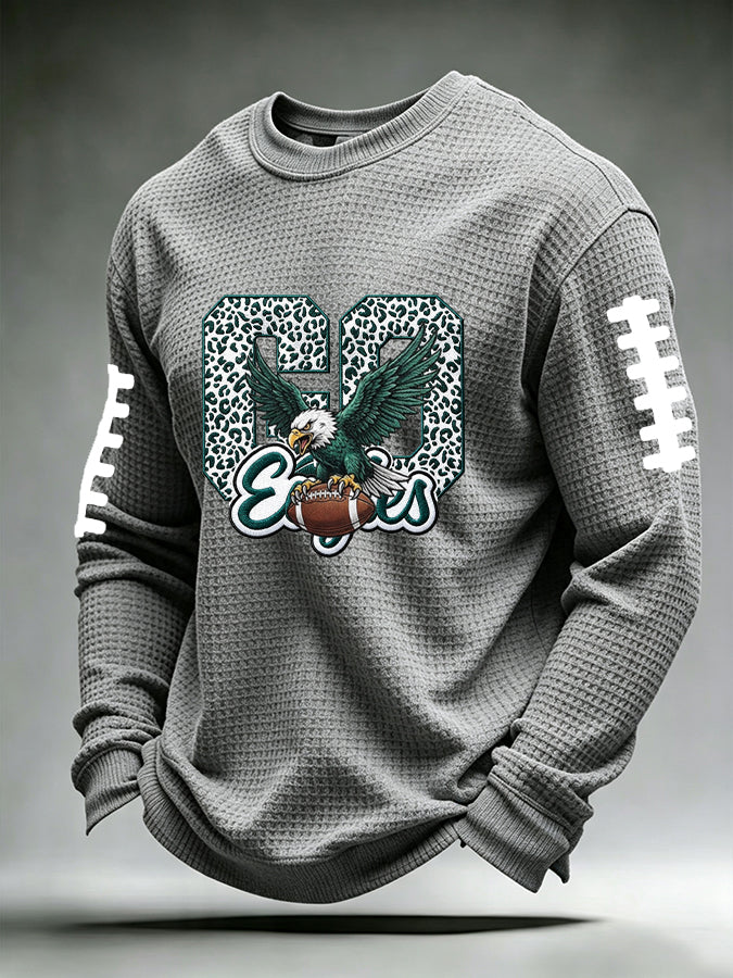 Men's Football Fan Round Neck Waffle Sweatershirt