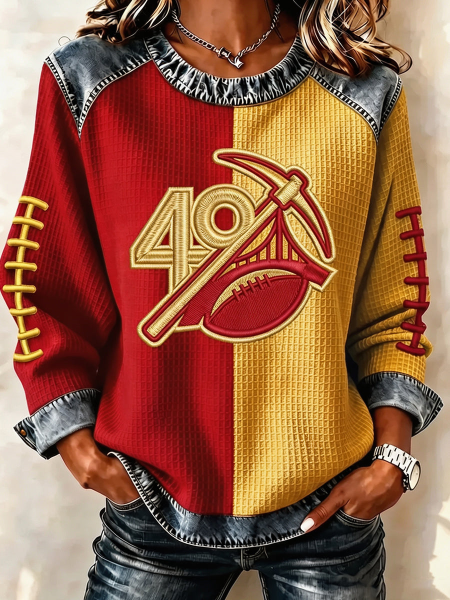 Women'S Football Printed Casual Waffle Sweatshirt
