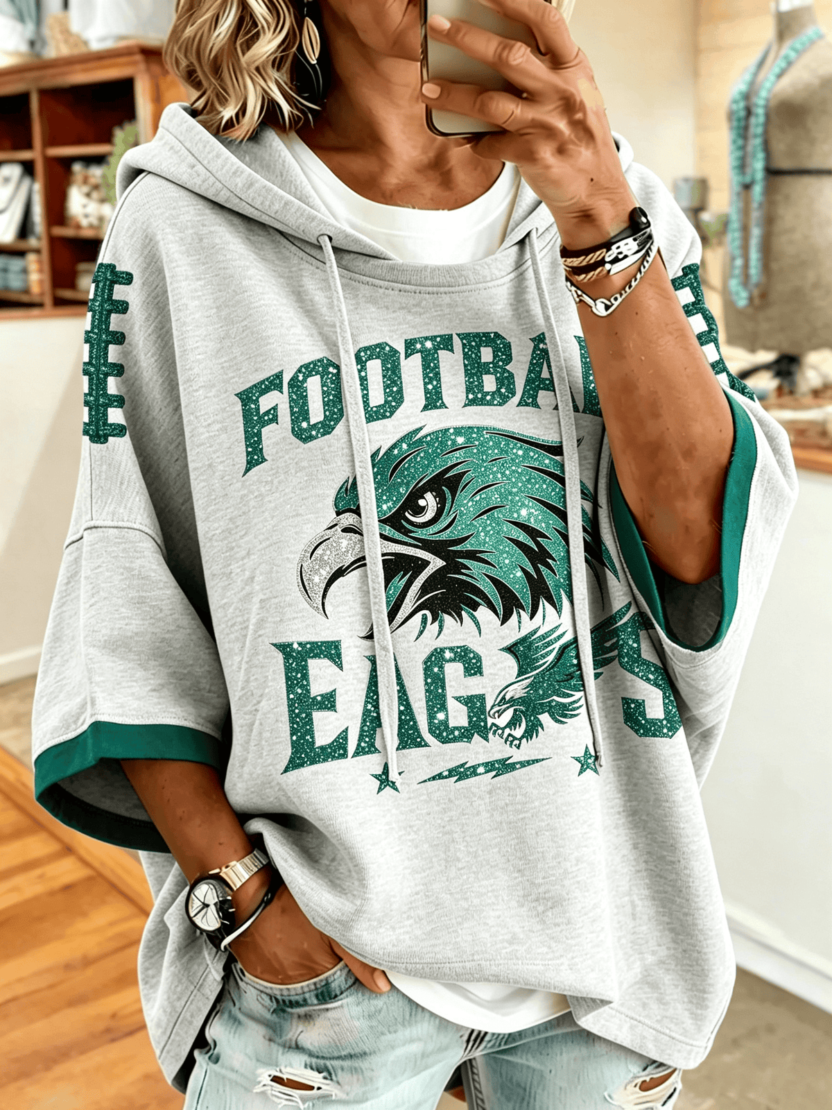 Women'S Retro Football Printed Hoodie