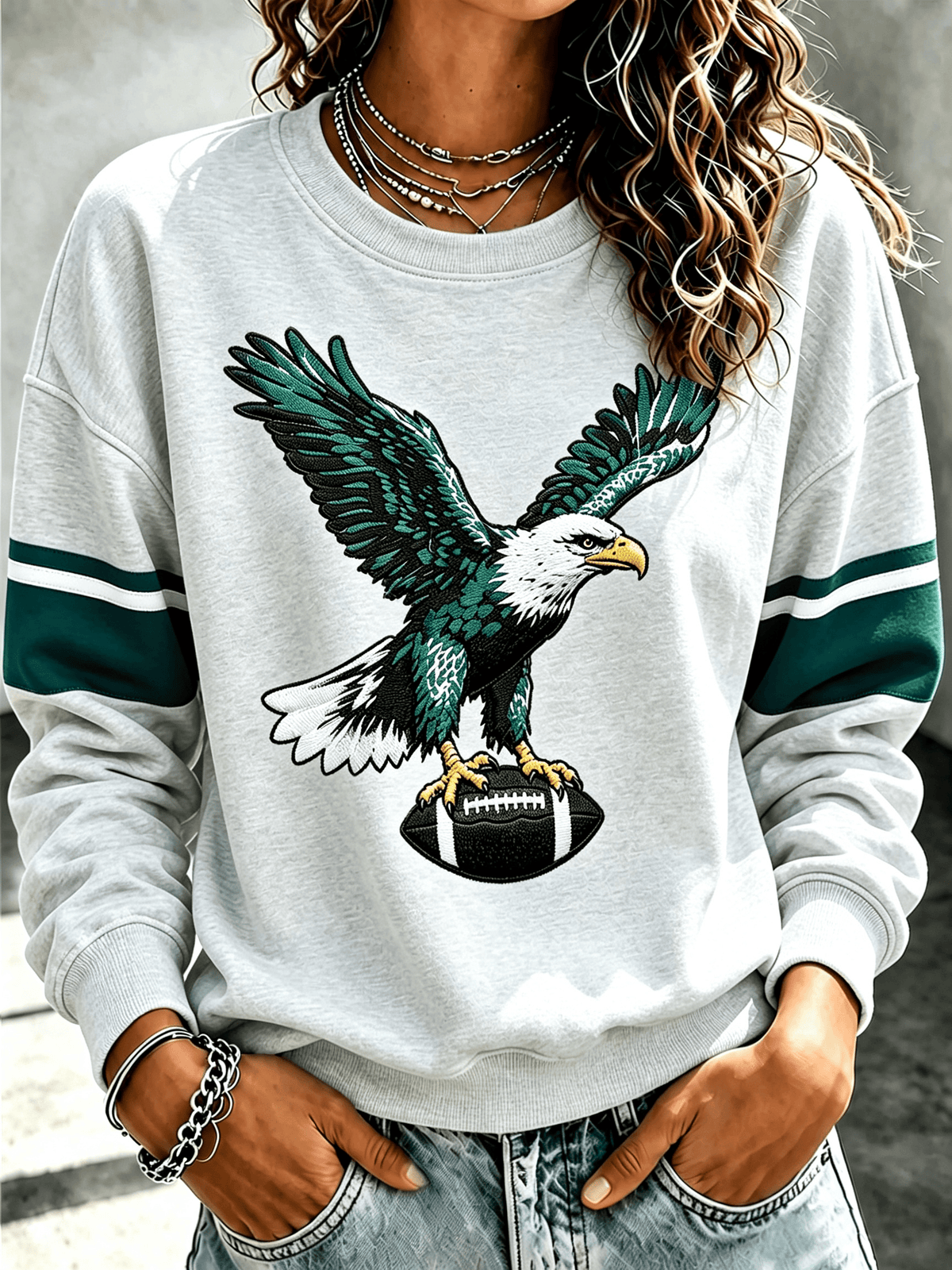 Women'S Football Printed Round Neck T-Shirt