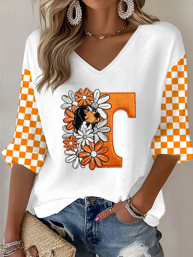 Women'S Football Print Waffle Top