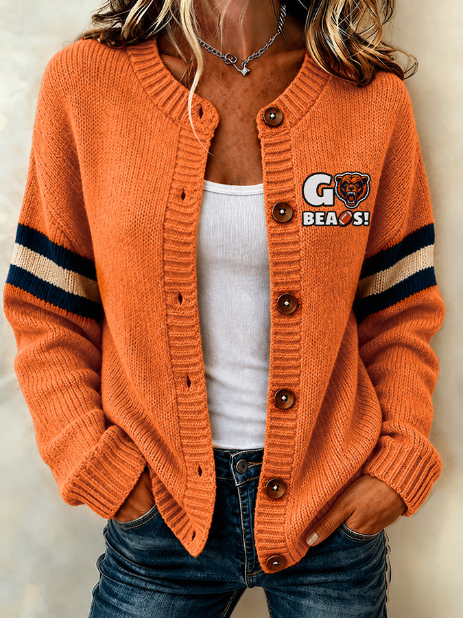 Women's football printed knitted cardigan