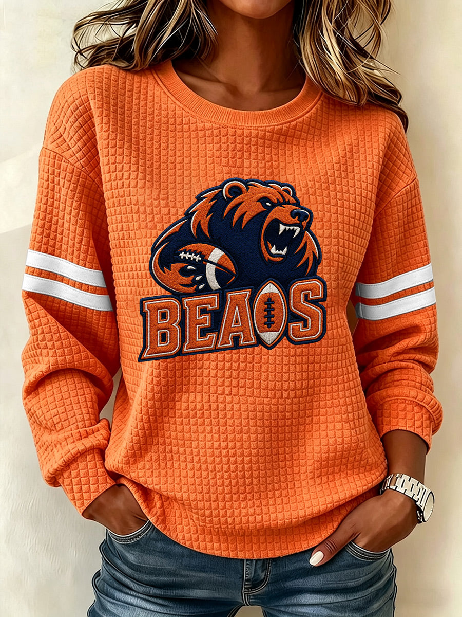 Women'S Football Fan Waffle Long Sleeved Round Neck Sports Shirt