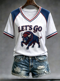 Women'S Football Lover Bulls BUF Art Printed Short-Sleeved T-Shirt