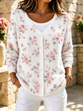 Women's Casual Plant Flower Long Sleeved Cardigan