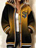 Women'S Football Printed Casual Knitted Hooded Cardigan