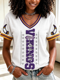 Women'S Football Printed Casual V-Neck T-Shirt