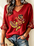 Women'S Rugby Patterned Waffle V-Neck Top