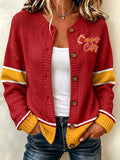 Women'S Casual Football Print Knitted Cardigan Top