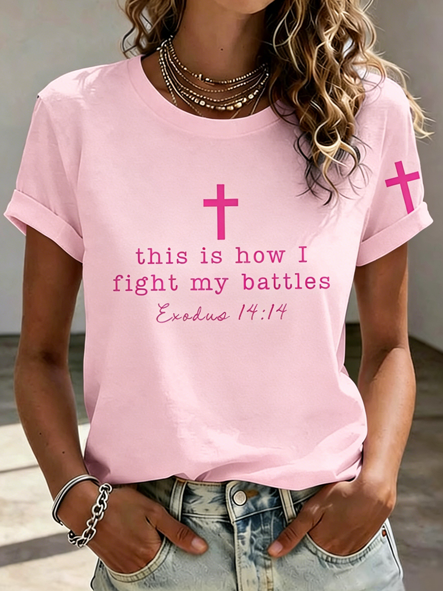 Pink Series Disease Health Awareness Public Welfare Printed Round Neck T-Shirt