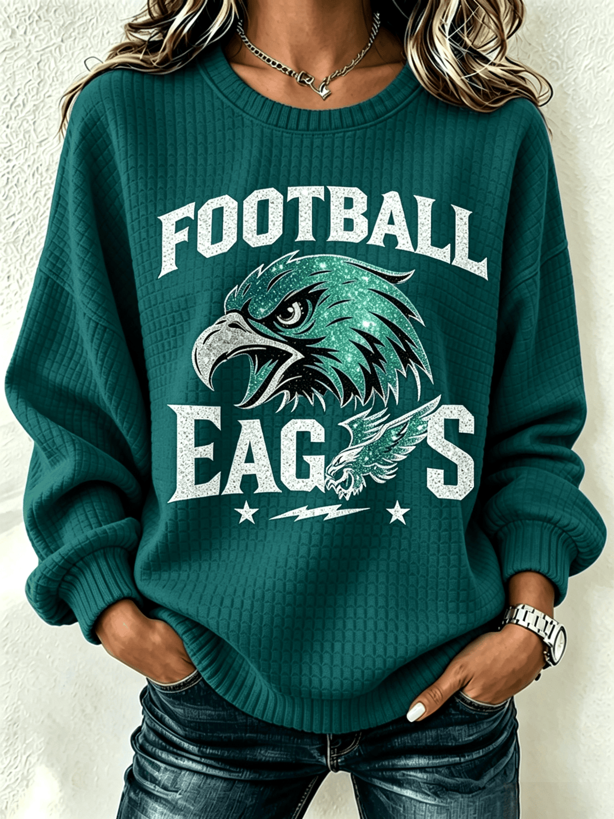Women'S Casual Football Printed Round Neck Pullover