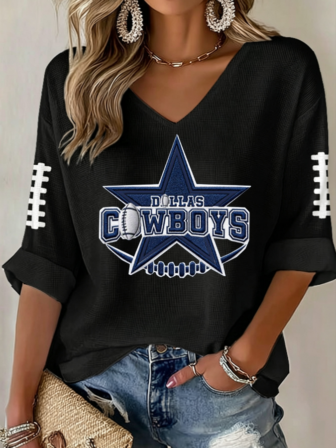 Women'S Football Print Waffle  Top