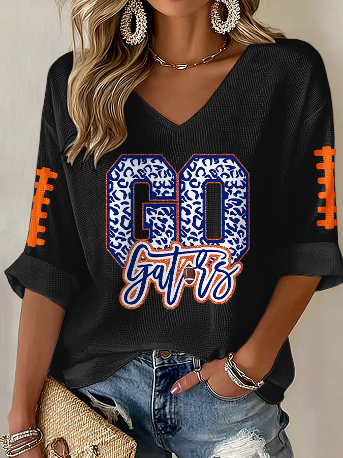 Women'S Football Print Waffle  Top