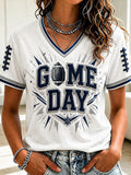 Women's Football GAME DAY Printed V-neck T-shirt