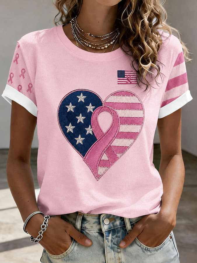 Women'S Casual Breast Cancer Awareness Promotion Pink Art T-Shirt