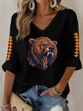 Women'S Rugby Printed Waffle Long Sleeve T-Shirt