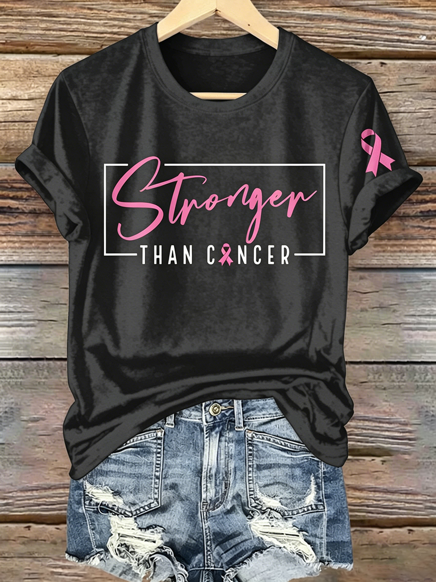 Pink Series Disease Health Awareness Public Welfare Printed Round Neck T-Shirt