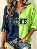 Women'S Football Fans Printed V-Neck Short Sleeved Top